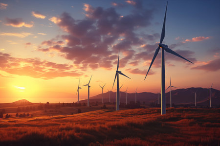 An ecologically clean renewable energy source for producing electricity at sunset AI Generationの素材