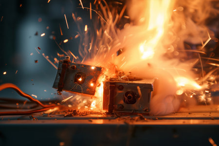 An electrical short circuit accident involving a high voltage power board terminal AI Generativeの素材