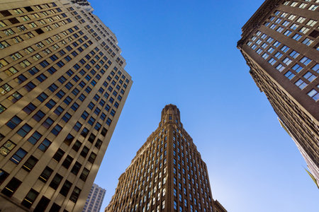 Skyscrapers business office buildings dominate Manhattan landscape of New York City USA modern urban landscape.の写真素材