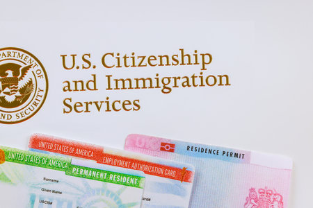 Department of homeland Security United States Citizenship and Immigration Services Permanent resident, Work, Travel documentsの写真素材