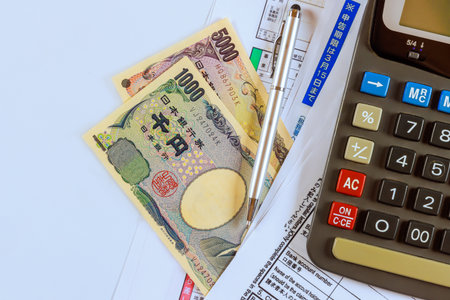 Application form for income Japanese tax with Japan money yen currency is pay tax period