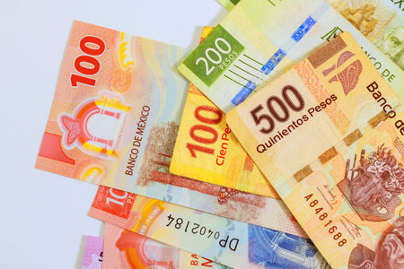 In addition, Mexican pesos are issued in variety denominations banknote forms by National Bank of Mexicoの写真素材