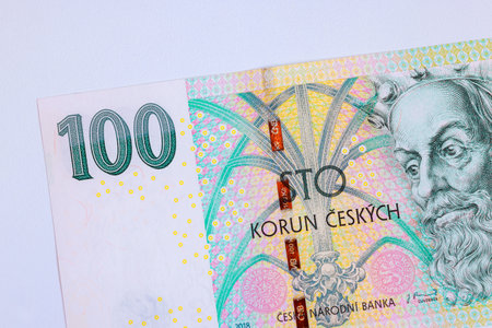 CZK Banknotes issued by Ceska Narodni Bank in denomination of 100 korunas front viewの写真素材