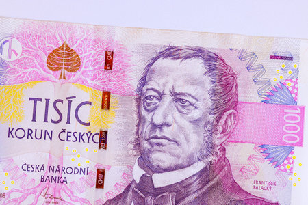 CZK Czech banknotes 1000 korun denominations of issues a Ceska Narodni Banka front viewの写真素材