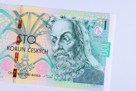 Czech banknotes in 100 koruna denominations from issued Ceska Narodni Banka front viewの写真素材