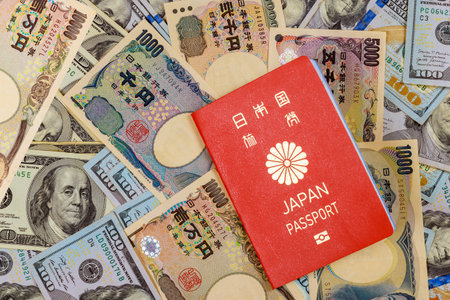If Japan inflation, then they should invest their savings by purchasing US dollars with Japanese passportの写真素材