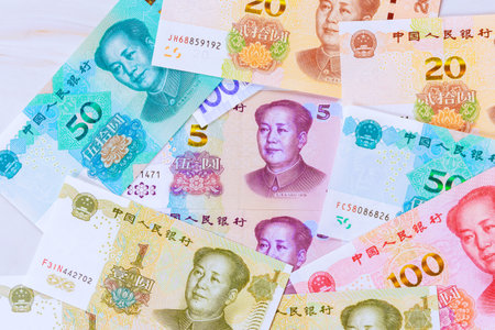 Various denominations of Chinese yuan bills have been issued by China National Bankの写真素材