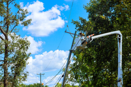 Workers are restoring power following damage caused by violent hurricane