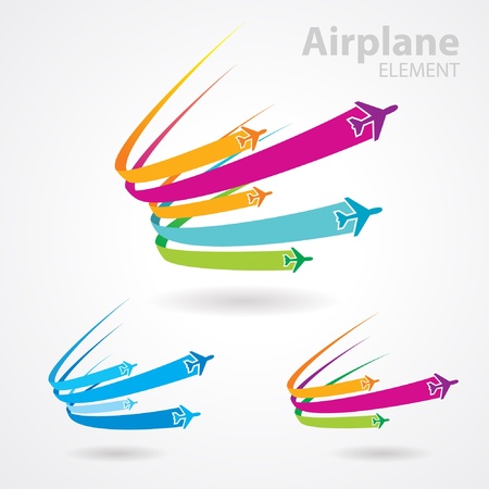 airplane flight tickets air fly travel takeoff colorful element setのイラスト素材