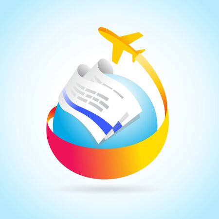 airplane flight air fly travel takeoff blue globe tickets elementのイラスト素材
