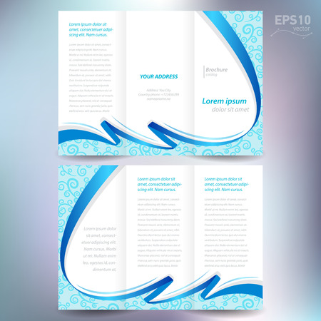 brochure design template vector folder leaflet ribbon element band wave color violet line blue backgroundのイラスト素材