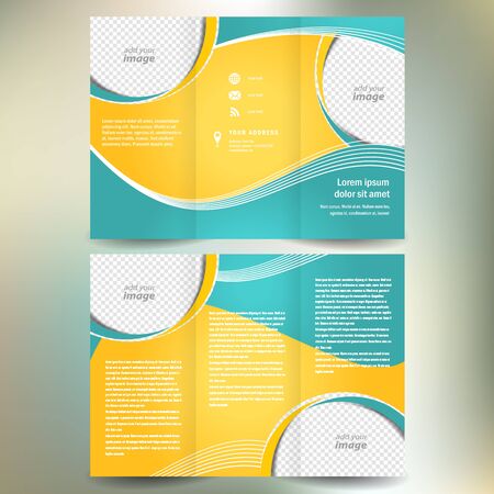 brochure folder leaflet geometric abstract element color white line yellow green background, block for imagesのイラスト素材