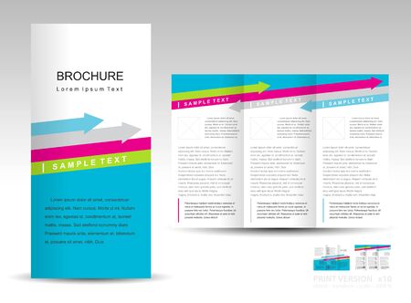 brochure design template tri-fold layout arrow colored blueのイラスト素材