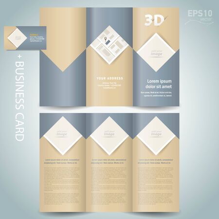 Brochure design template Tri-fold vector folder leaflet rhombus, square, block for imagesのイラスト素材