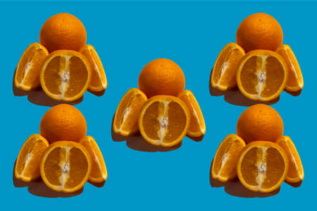 Orange fruits isolated on color background.