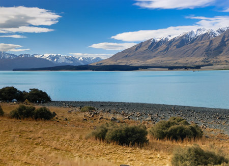 Natural landscape of New Zealand alps and lake. Lake Tekapoの素材
