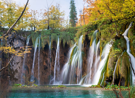Beautiful waterfall in Plitvice Lakes National Park, Croatia.の素材