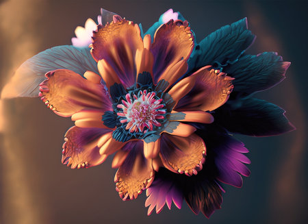 3D rendering of an abstract fractal flower on a dark backgroundの素材