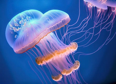 Jellyfish in the aquarium. Underwater world. 3d renderingの素材