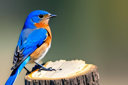 Male Eastern Bluebird (Sialia sialis) perched on a logの素材