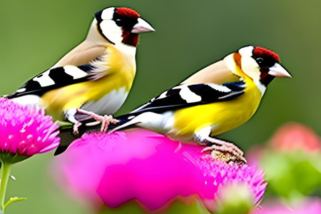 Goldfinch (Carduelis carduelis) on flowerの素材