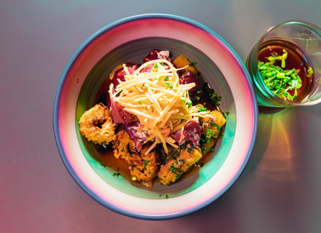 Salad with fried fish and vegetables, Thai food style, Thailand.の素材