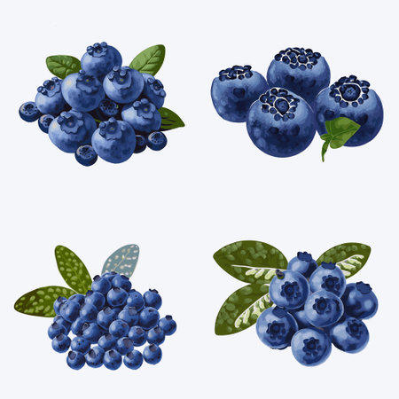 Set of blueberries with leaves isolated on white background. Vector illustration.のイラスト素材