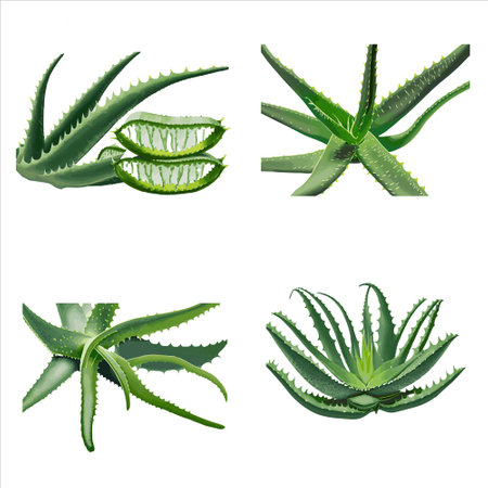 Aloe vera plant vector illustration. Set of aloe vera leaves isolated on white background.のイラスト素材