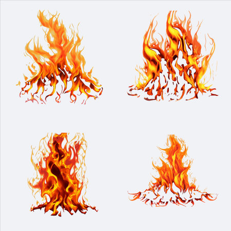 Set of fire flames isolated on a white background. Vector illustration.のイラスト素材