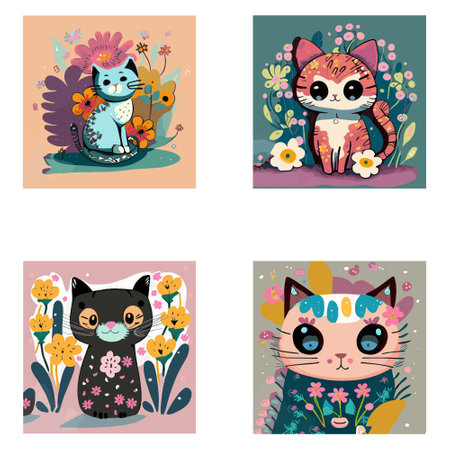 Abstract illustration with cartoon cute cat T-shirt Designのイラスト素材