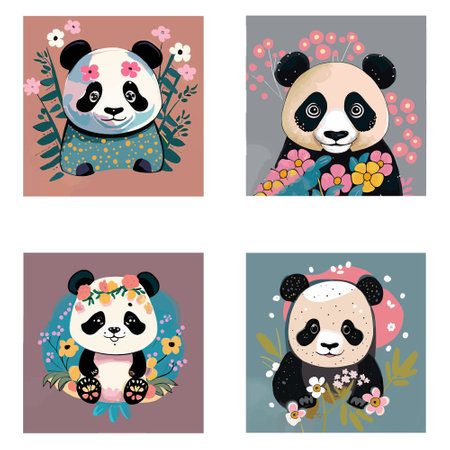 Abstract illustration with cartoon cute panda T-shirt Designのイラスト素材