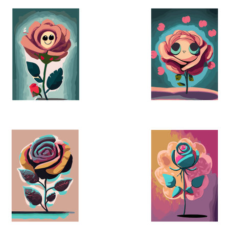 Abstract illustration with cartoon rose flower T-shirt Designのイラスト素材
