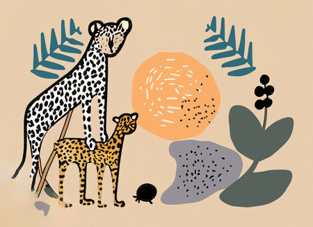 Cheetah and leopard. Hand drawn vector illustration in scandinavian style.の素材