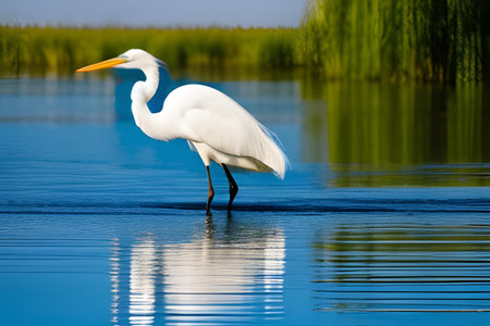 Great egret (Ardea alba) in the water. Close upの素材