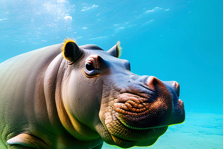 Hippopotamus in the water, close-up portrait.の素材