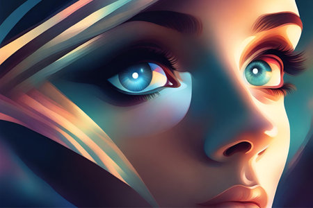 Beautiful girl with blue eyes. 3D rendering. Digital illustration.の素材