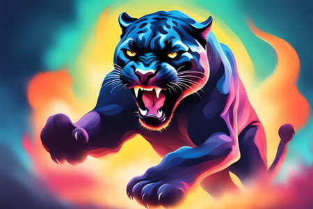 Illustration of a big panther in front of a fire backgroundの素材