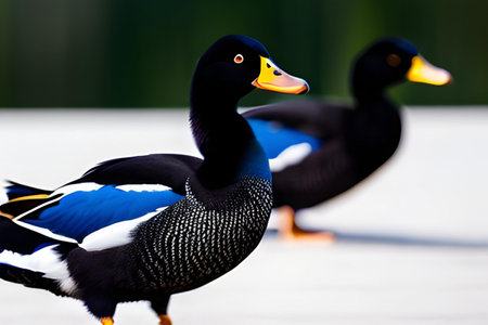 Ducks on the lake in the summer, closeup of photoの素材