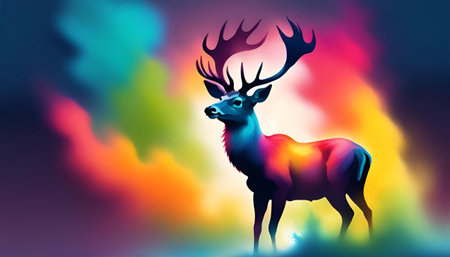Deer silhouette on colorful background. Vector illustration for your design.の素材