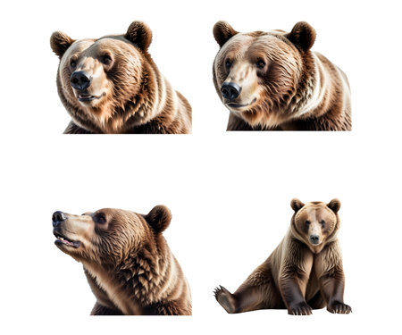 Set of Brown bear isolated on white background. 3D illustration.の素材
