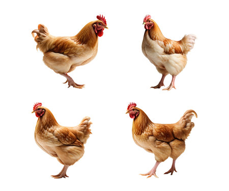 Set of chickens isolated on white background. Red rooster, isolated on white backgroundの素材