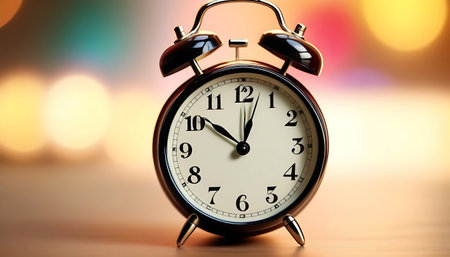 Retro alarm clock on bokeh background, close-upの素材