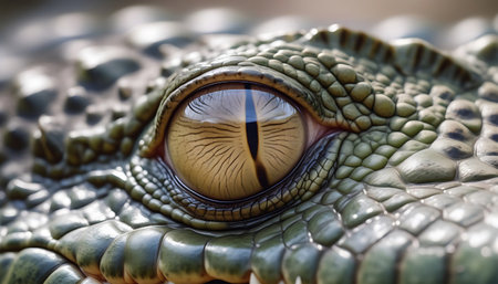 Eye of crocodile close-up. Selective focus on the eye.の素材