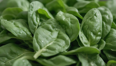 Fresh green spinach leaves background. Healthy food concept. Selective focus.の素材