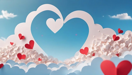 Valentine's day background with hearts and clouds. 3D renderingの素材