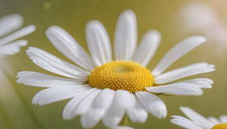 Camomile flower with water drops on petals, close upの素材