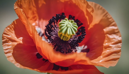 Close up of a red poppy flower with selective focus and shallow depth of fieldの素材