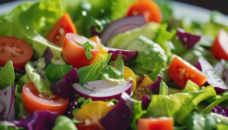 Fresh vegetable salad with lettuce, tomato, onion and mayonnaiseの素材