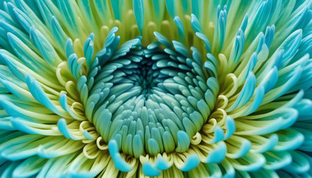 Close up of green and blue chrysanthemum petalsの素材