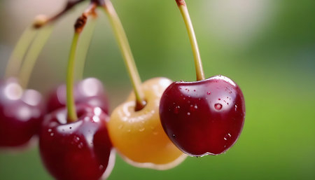 Cherries on a branch in the garden. Shallow depth of fieldの素材